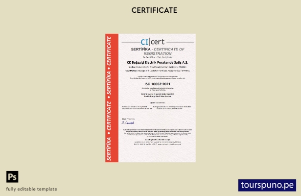 Plantilla de certificado Cicert de Turquía lista para imprimir en formato Word y